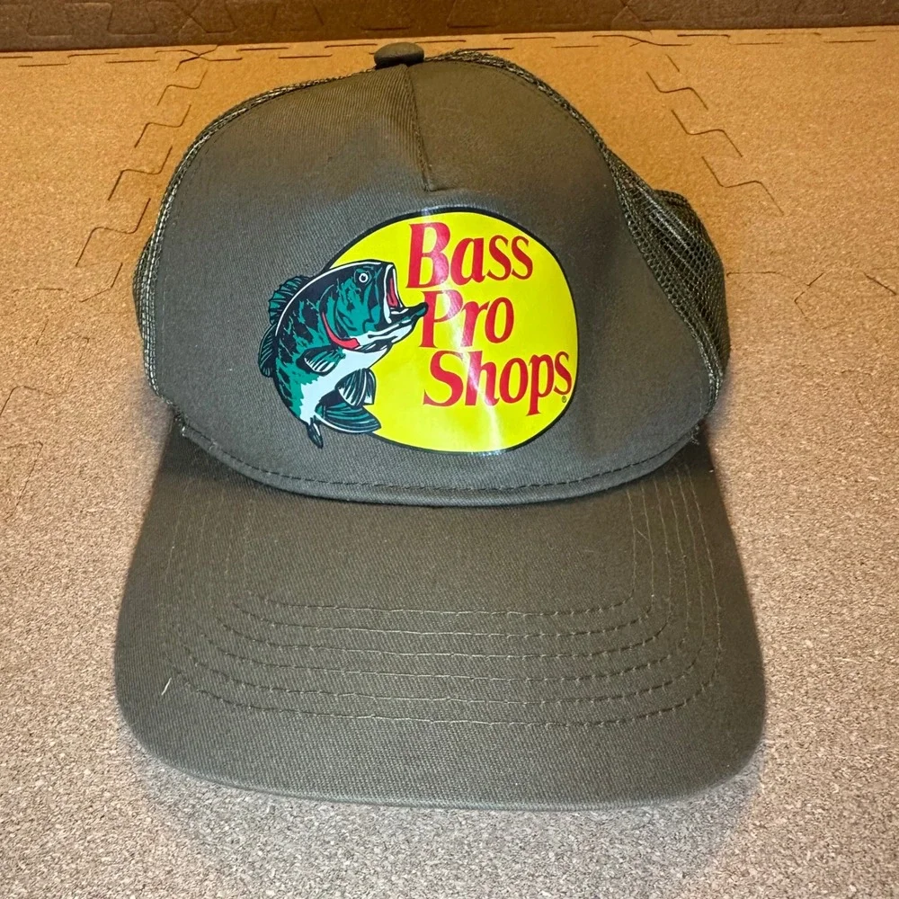 Bass Pro Shops Trucker Hat Mens OSFM Olive Green Mesh Back Snapback Fishing Cap